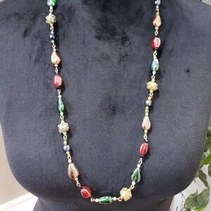 Women's Fashion Multicolor Beaded Long Necklace with Lobster Clasp